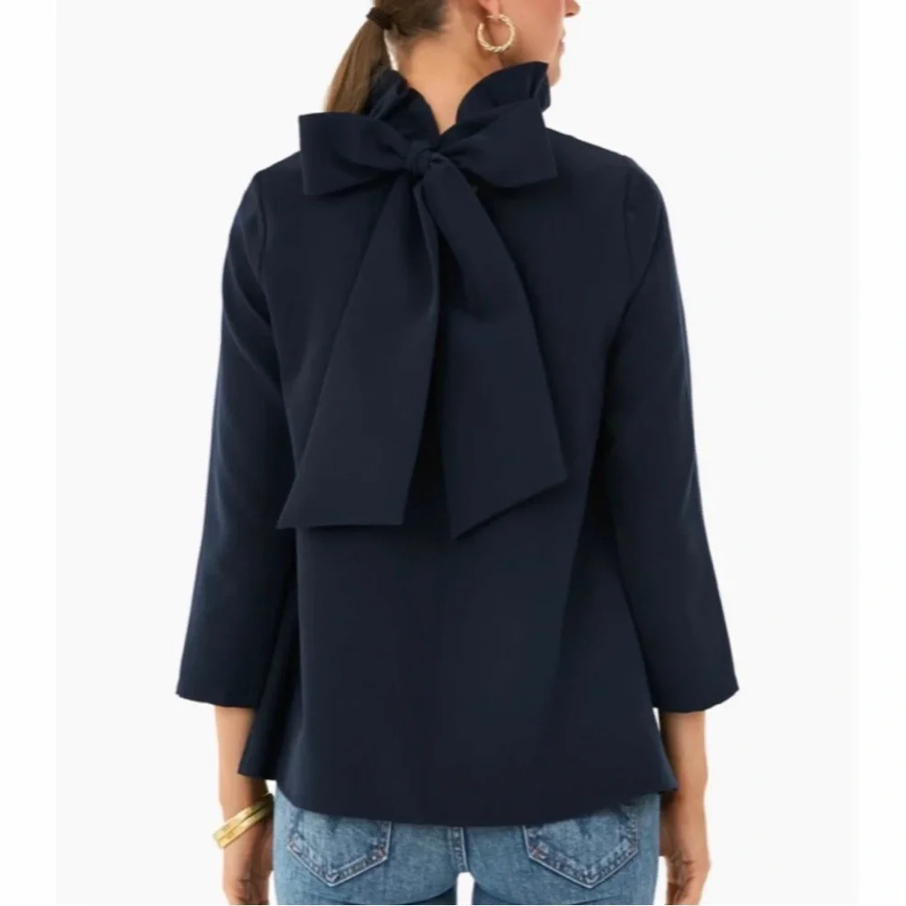 Tuckernuck Faye Bow Blouse Top-Navy-Women’s XXS & XL-Preppy-Feminine-Modest-NEW - Picture 4 of 16